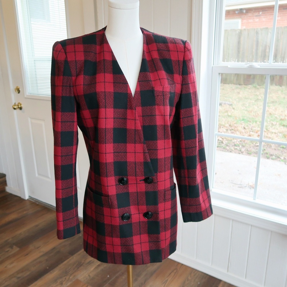 Vintage Womens Tartan Plaid Blazer‎ 8 Wool Dark Academia Preppy Indie Sleaze 90s
